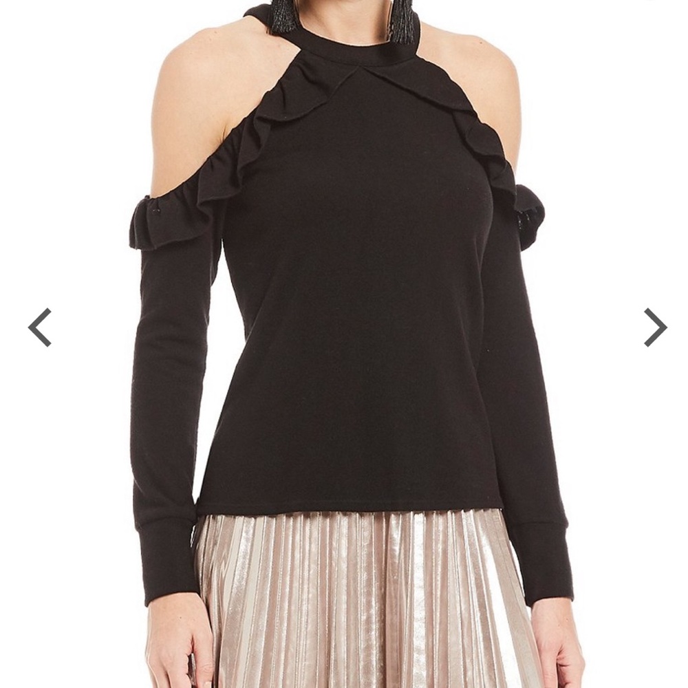 1. State Ruffle Edge Cold Shoulder Knit Top Sz M